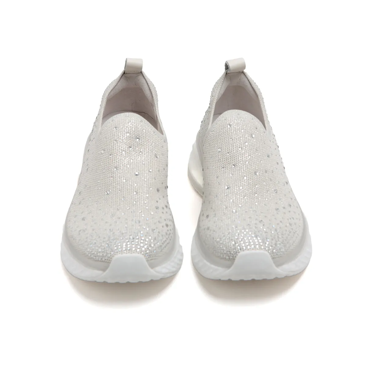Beige Crystal Cushioning Slip On Sneakers