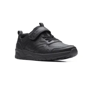 Clarks Boys School Shoe Clowder Sprint K Black Leather
